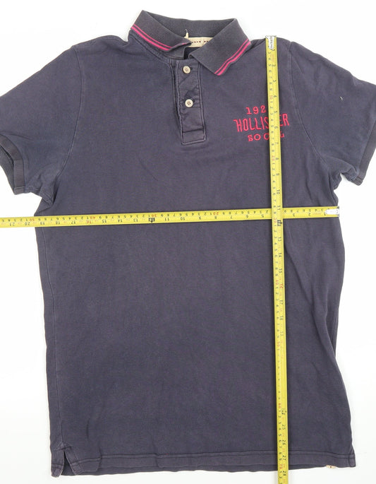 Hollister Men Navy Blue Short Sleeve Polo Shirt Size L Cotton Casual