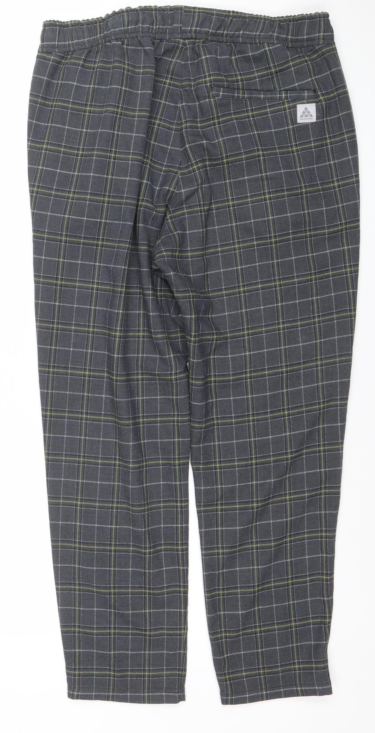 ZARA Womens Grey Check Chino Trousers Size M Elastic Waist