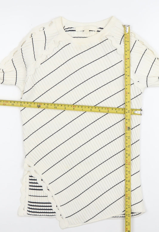 Jonathan Simkhai Womens White Striped Ribbed Pullover Jumper XS