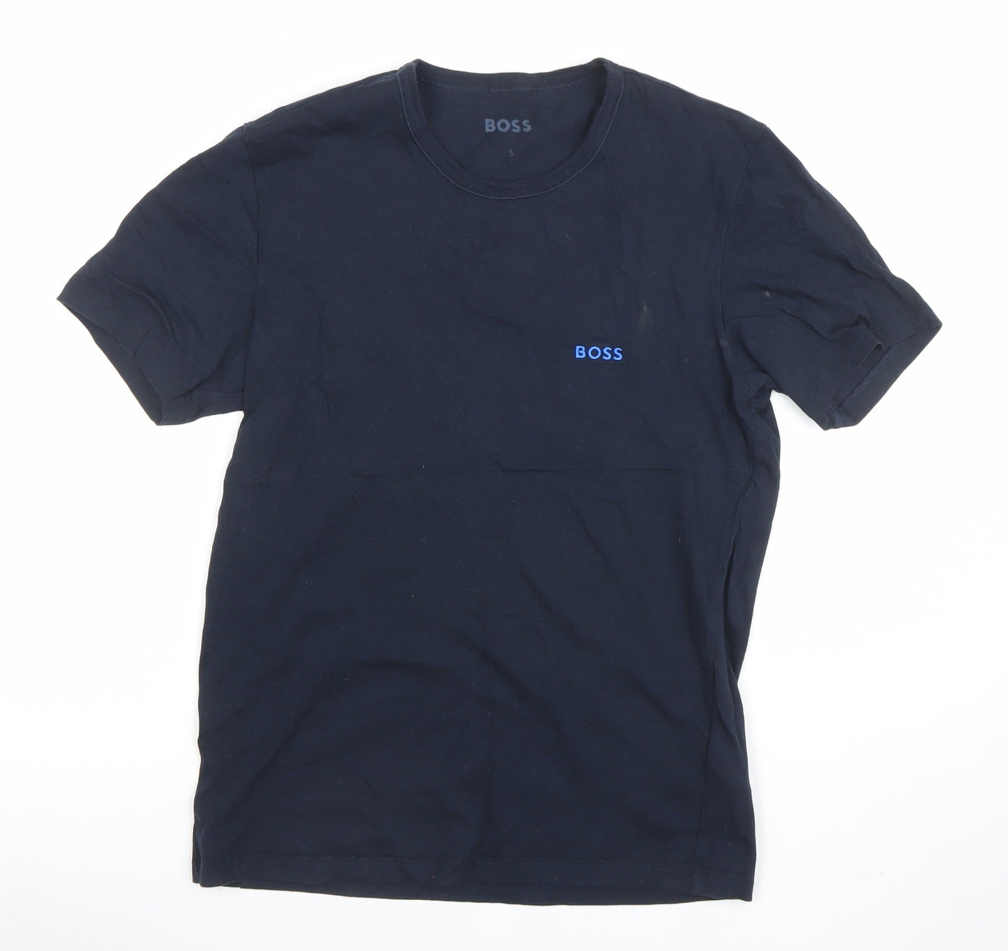 BOSS Men's Blue Small Crew Neck Cotton Logo T-Shirt