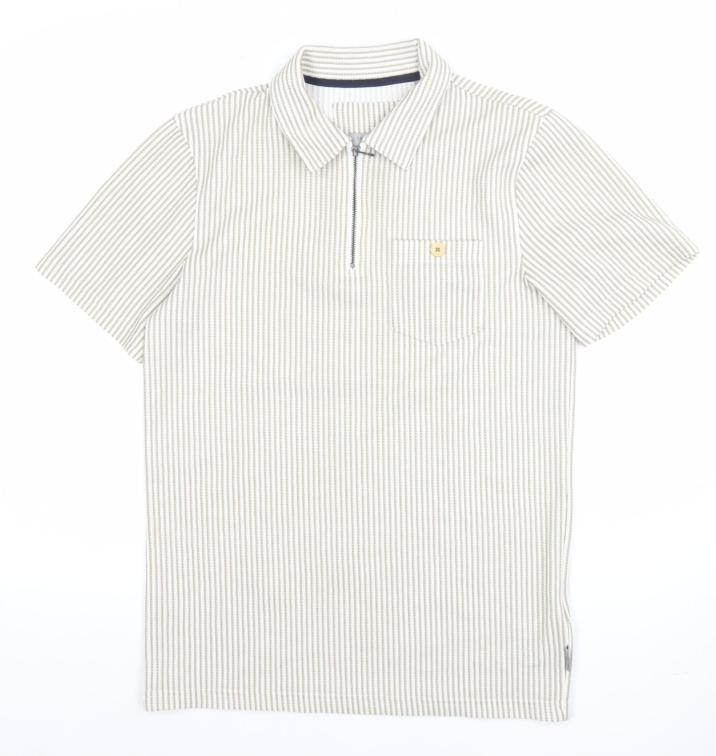 Ted Baker Men’s Beige Striped Cotton Polo Shirt L 1/4 Zip