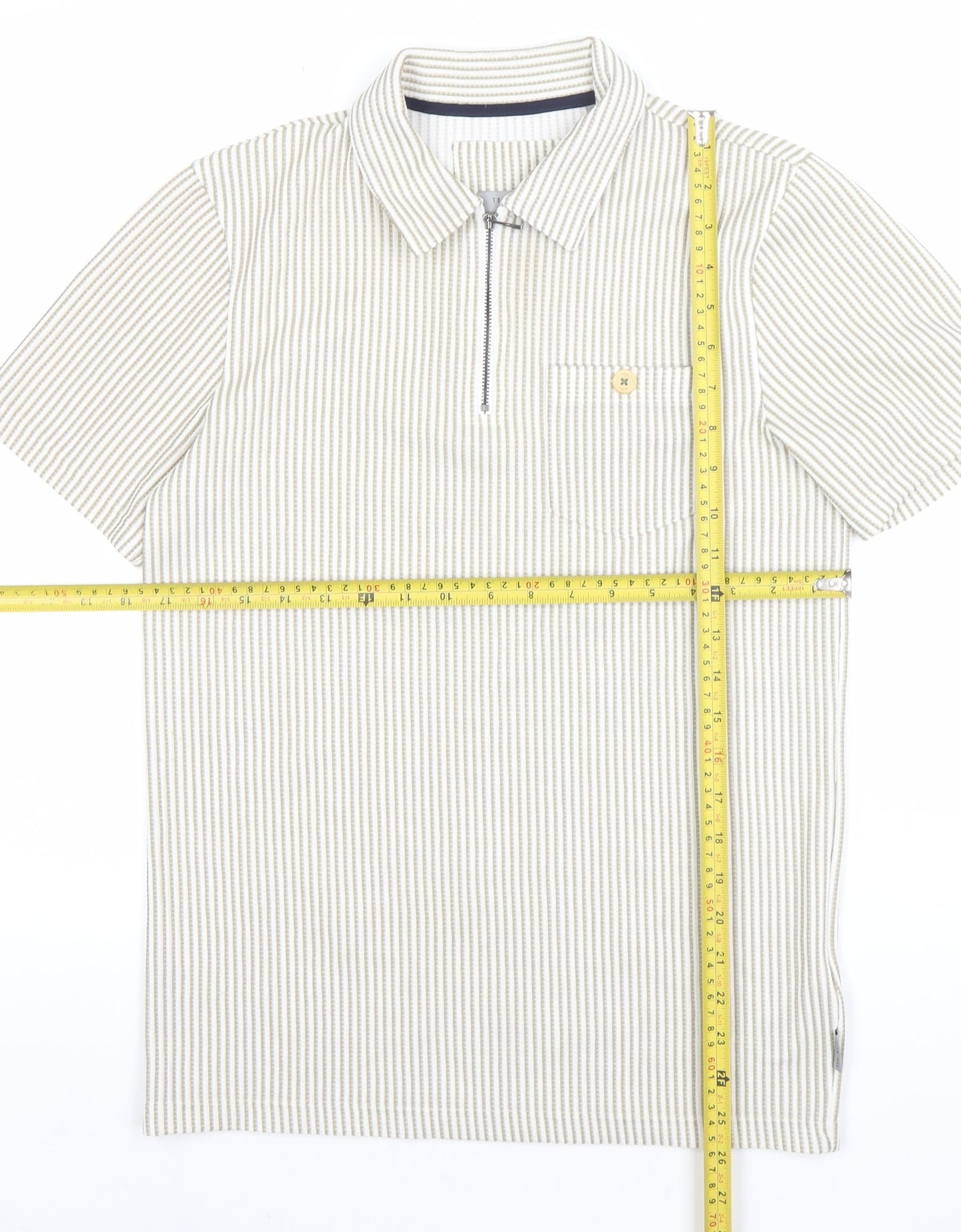 Ted Baker Men’s Beige Striped Cotton Polo Shirt L 1/4 Zip