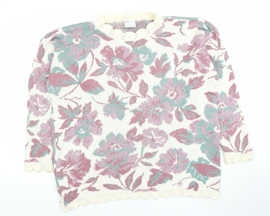 Gaelic Collection by Liam Williams Womens Floral Knit Jumper Cream Pink L