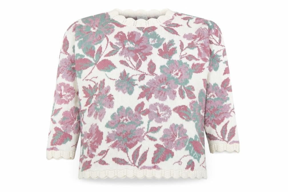 Gaelic Collection by Liam Williams Womens Floral Knit Jumper Cream Pink L