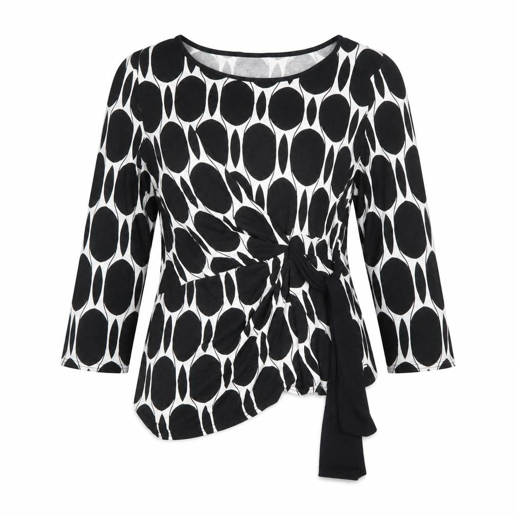 Roman Women Black White Wrap Blouse Size 10 Long Sleeve Geometric Top