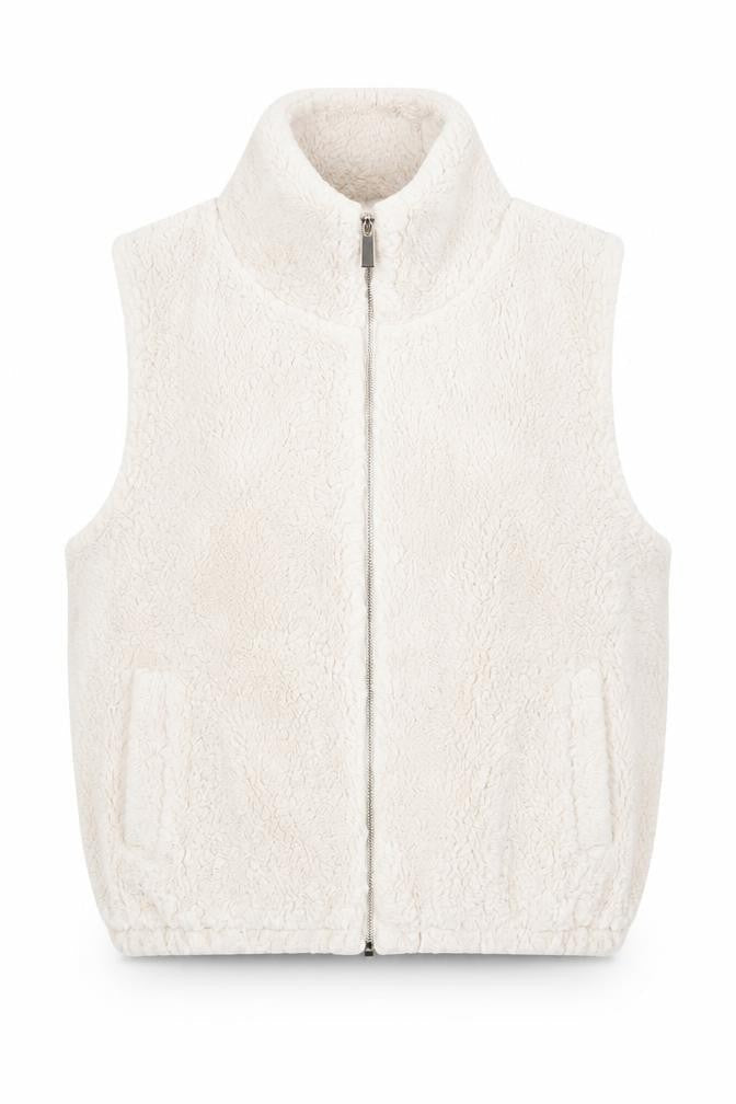 Sloosh Premium Women Beige Fleece Zip Waistcoat Size L
