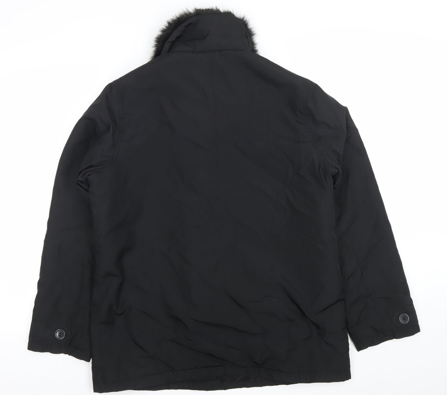 Casual Comfort Women's Black Faux Fur Collar Button Coat Size 12