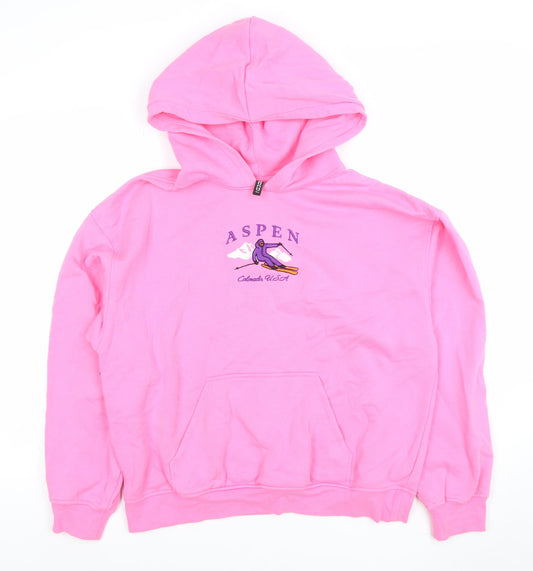 H&M Divided Women Pink Aspen Graphic Pullover Hoodie Size S