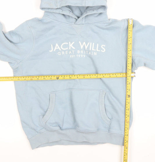 Jack Wills Boys Blue Pullover Hoodie 12-13 Years Cotton Blend Logo Print