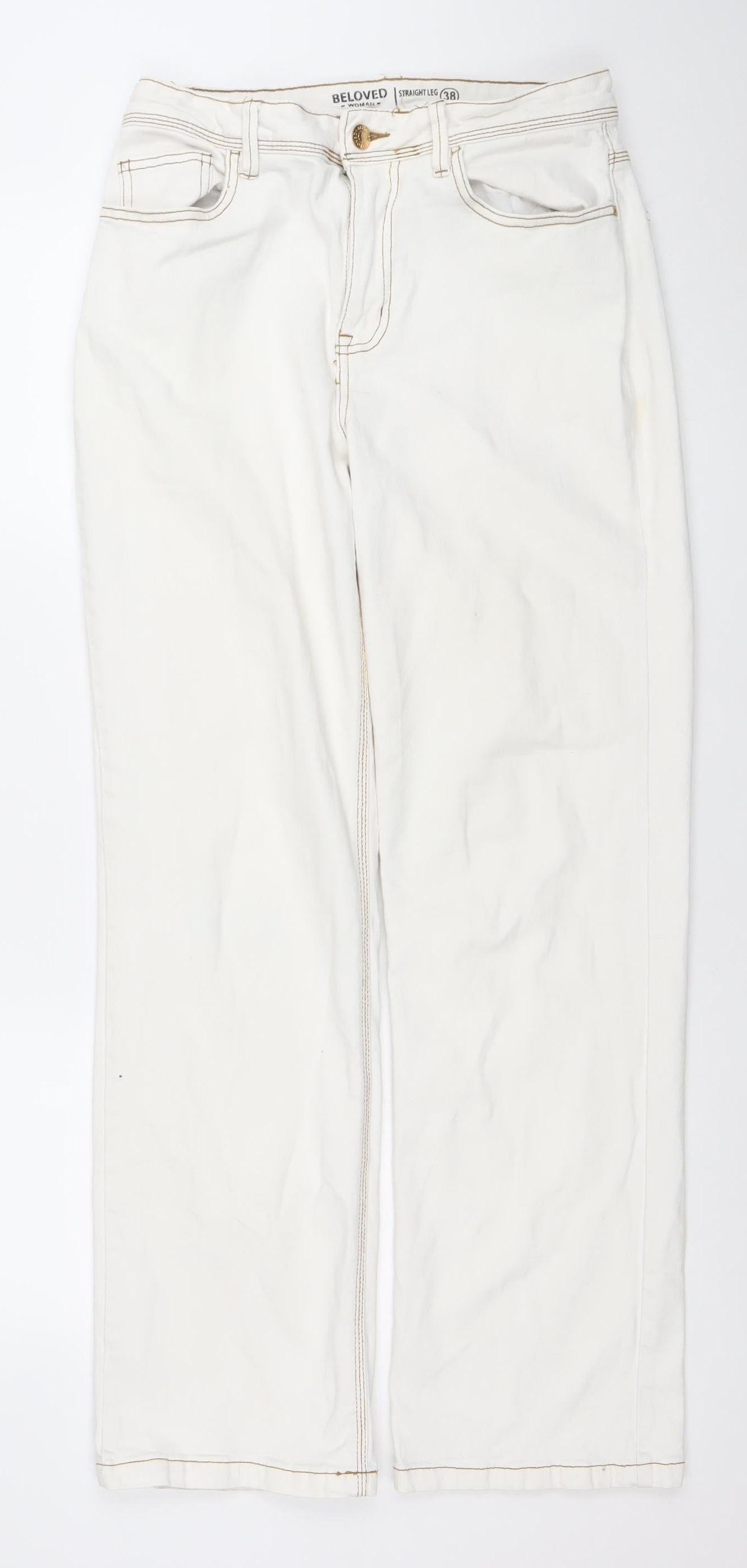 Beloved Women Ivory Straight Leg Jeans Size 10 Cotton Blend