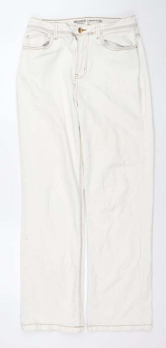 Beloved Women Ivory Straight Leg Jeans Size 10 Cotton Blend