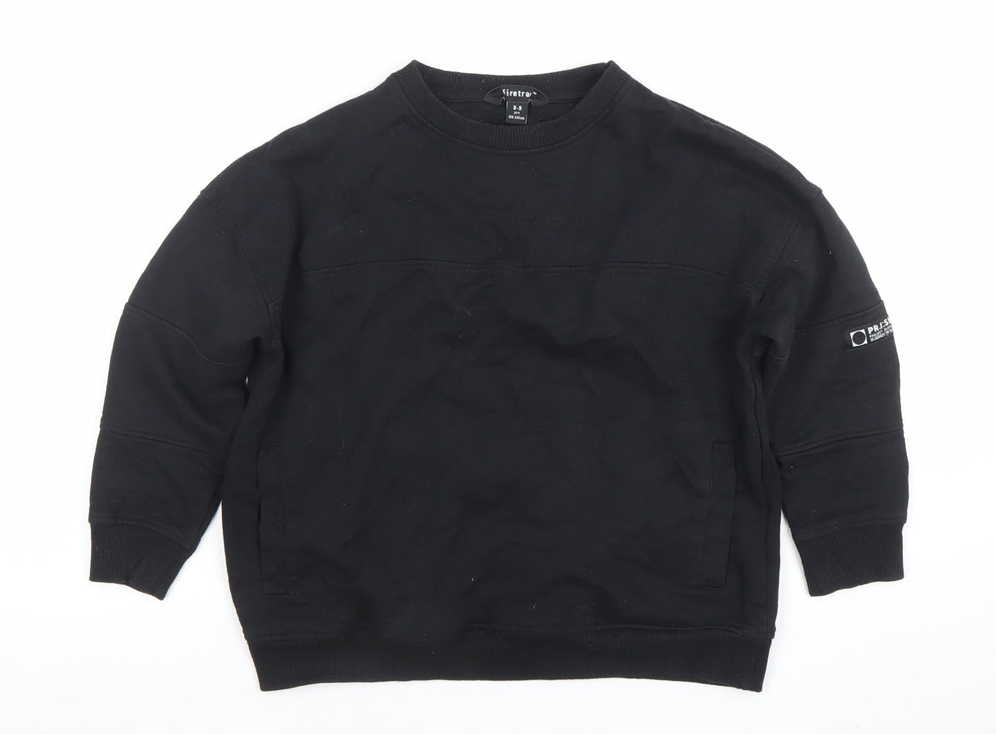 Firetrap Boys Black 8-9 Years Crew Neck Pullover Sweatshirt