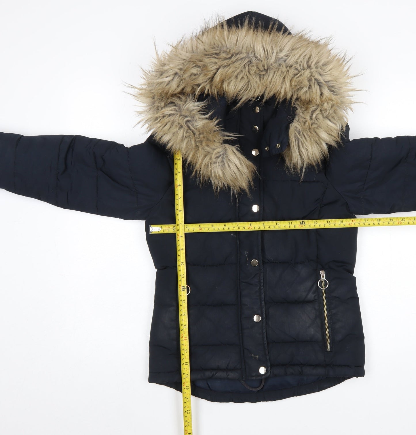 Topshop Women’s Navy Fur Hooded Puffer Jacket Size 6