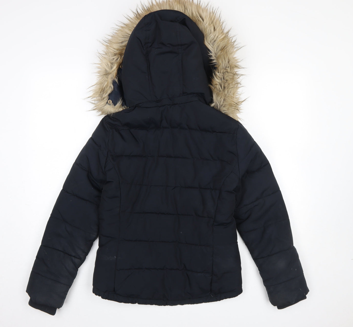 Topshop Women’s Navy Fur Hooded Puffer Jacket Size 6