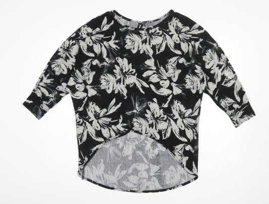 Izabel London Women’s Black Floral Tunic Top Size 12 Relaxed Fit 3/4 Sleeve