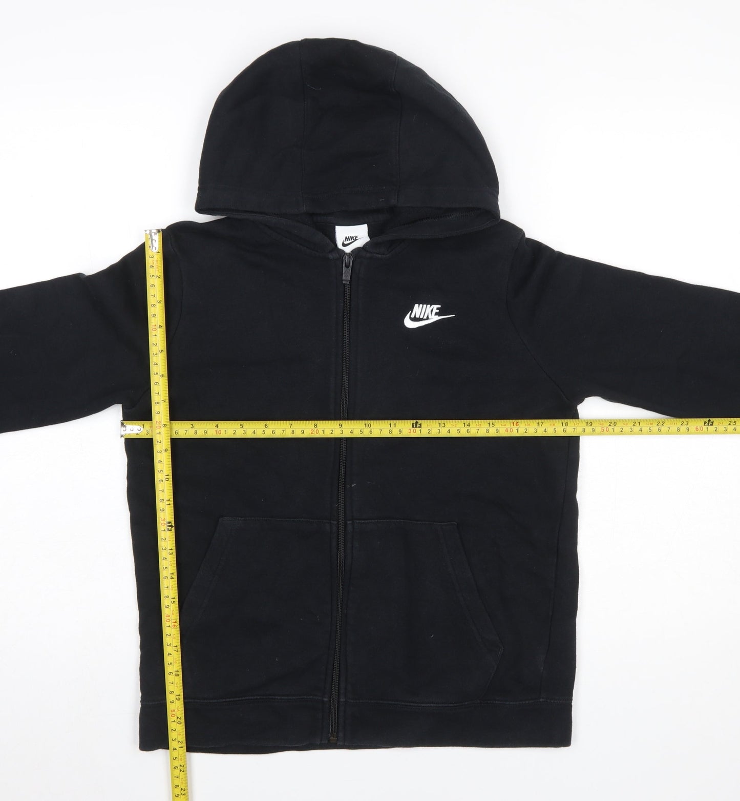 Nike Boys Black Full Zip Hoodie L 147–158cm Cotton Blend Logo Hooded Sweatshirt