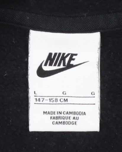 Nike Boys Black Full Zip Hoodie L 147–158cm Cotton Blend Logo Hooded Sweatshirt