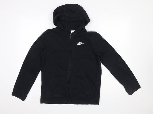 Nike Boys Black Full Zip Hoodie Size 158cm Fleece Cotton Blend