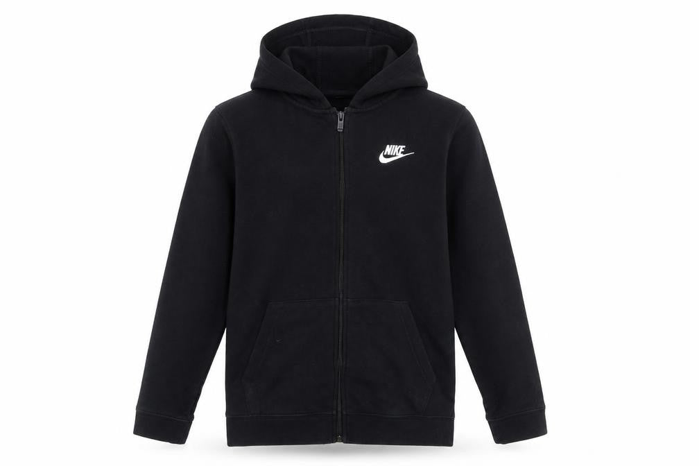 Nike Boys Black Full Zip Hoodie Size 158cm Fleece Cotton Blend