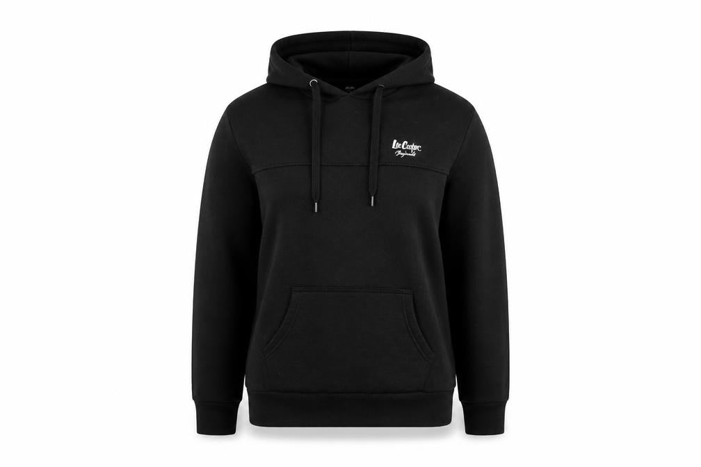 Front view of Lee Cooper women’s black hoodie, size UK 12, pullover long sleeve casual