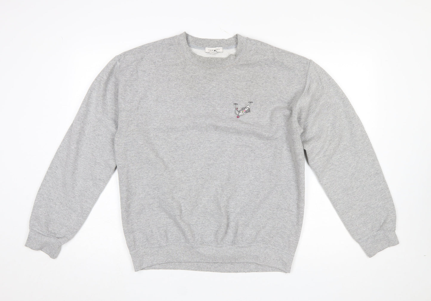 Topshop Women's Grey Medium Pullover Sweatshirt with Embroidered Logo