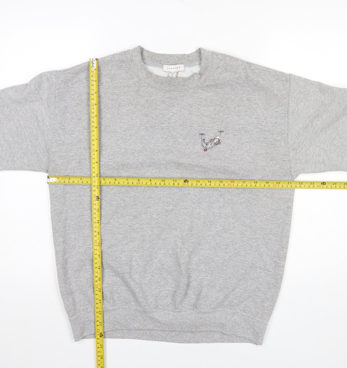 Topshop Women's Grey Medium Pullover Sweatshirt with Embroidered Logo