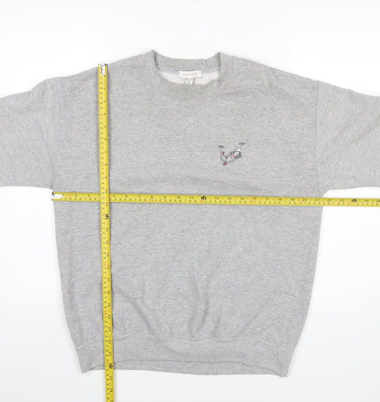 Topshop Women's Grey Medium Pullover Sweatshirt with Embroidered Logo