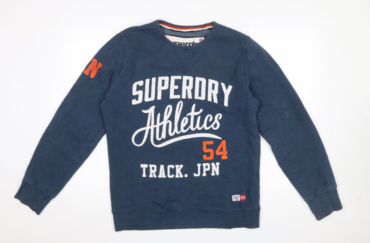 Superdry Men's Blue Pullover Sweatshirt M Athletic Logo Crew Neck