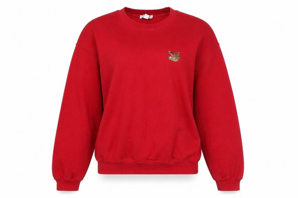 Topshop Women Red Pullover Sweatshirt M Embroidered Crew Neck Cotton
