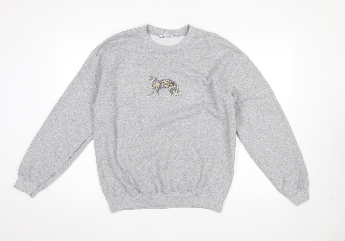Topshop Women Grey Tiger Embroidered Pullover Sweatshirt M
