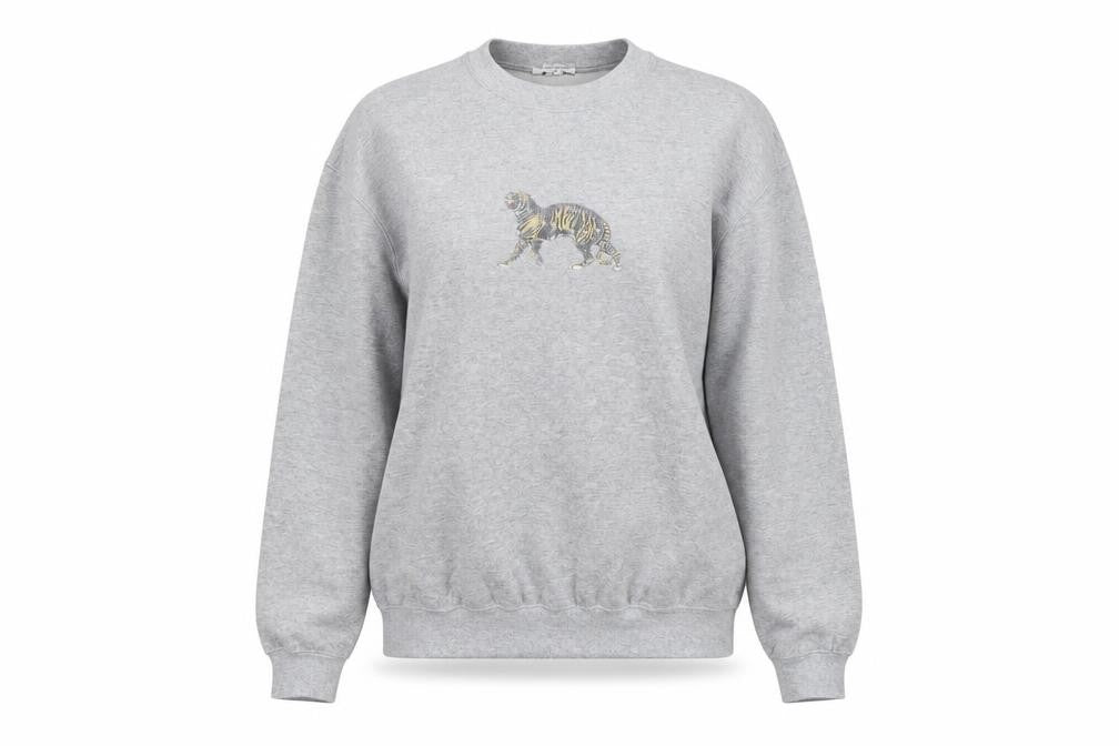 Topshop Women Grey Tiger Embroidered Pullover Sweatshirt M