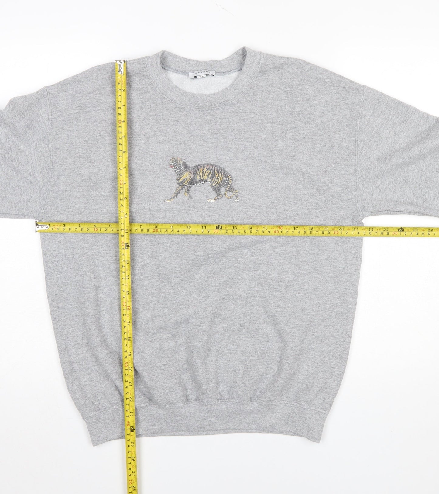 Topshop Women Grey Tiger Embroidered Pullover Sweatshirt M