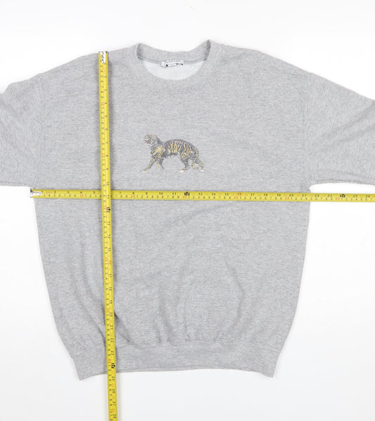 Topshop Women Grey Tiger Embroidered Pullover Sweatshirt M