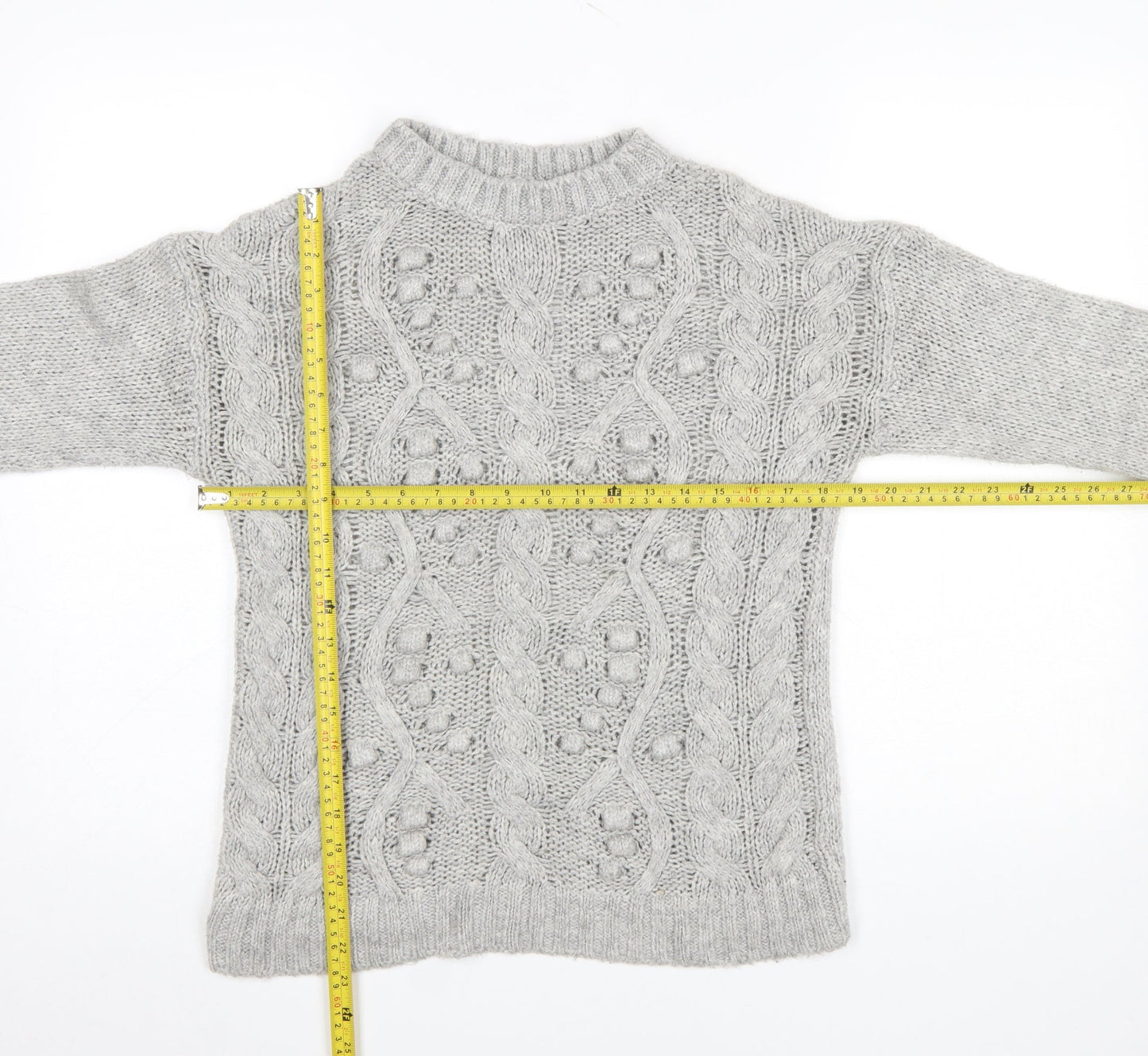 Next Womens Grey Cable-Knit Crew Neck Pullover Jumper XS