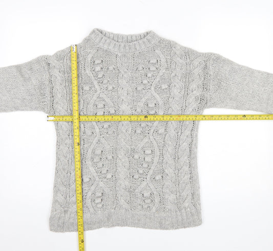 Next Womens Grey Cable-Knit Crew Neck Pullover Jumper XS
