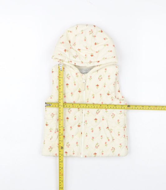 George Girls Ivory Floral Quilted Hooded Puffer Jacket 9-12 Months