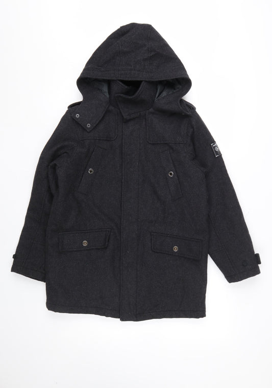 Next Boys Black Wool Blend Hooded Parka Coat 11 Years