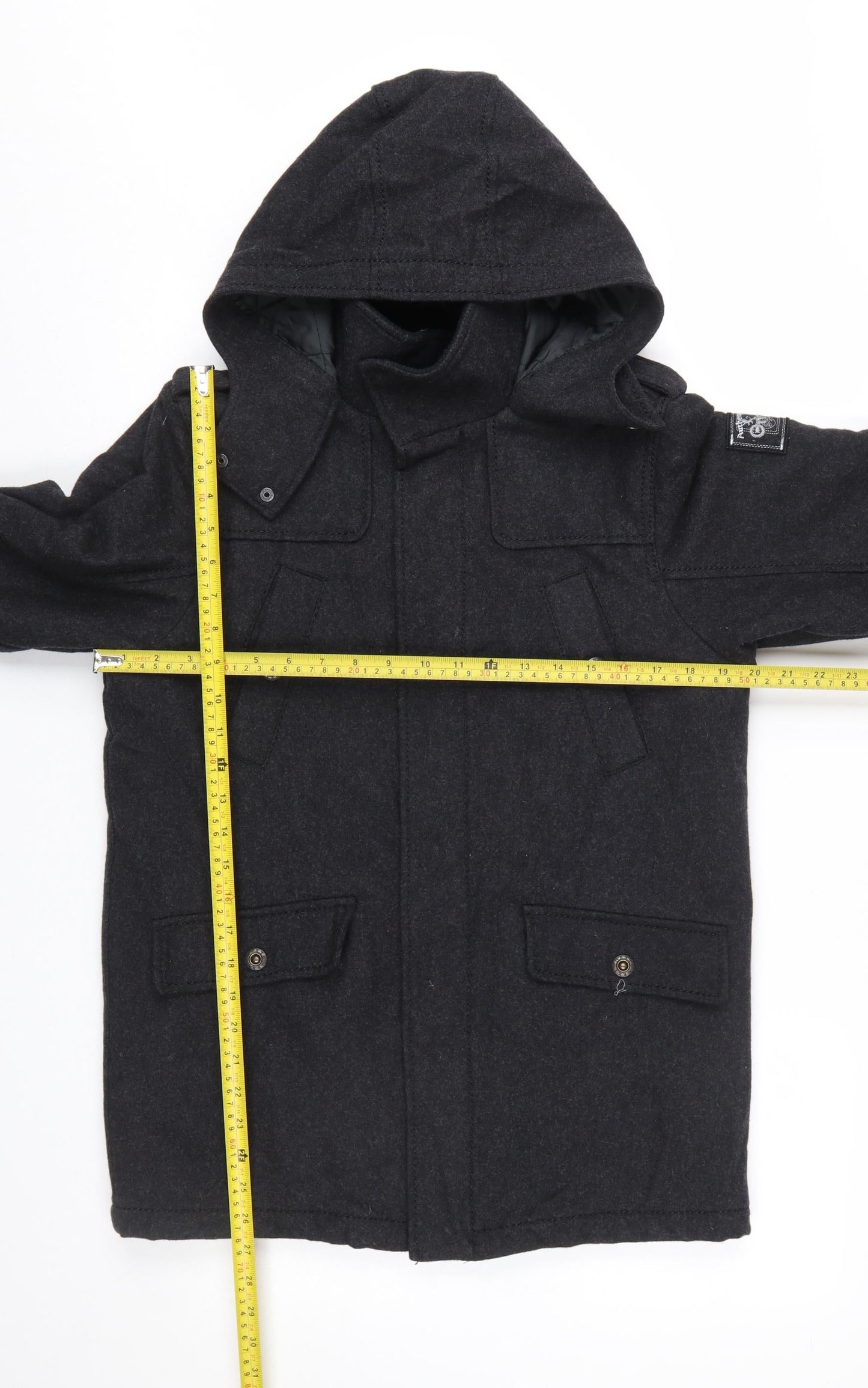 Next Boys Black Wool Blend Hooded Parka Coat 11 Years
