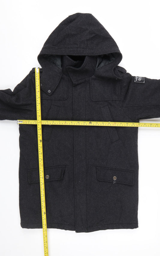 Next Boys Black Wool Blend Hooded Parka Coat 11 Years