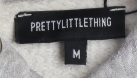 PrettyLittleThing Women’s Grey Cropped Hoodie Size M Pullover Logo Trim