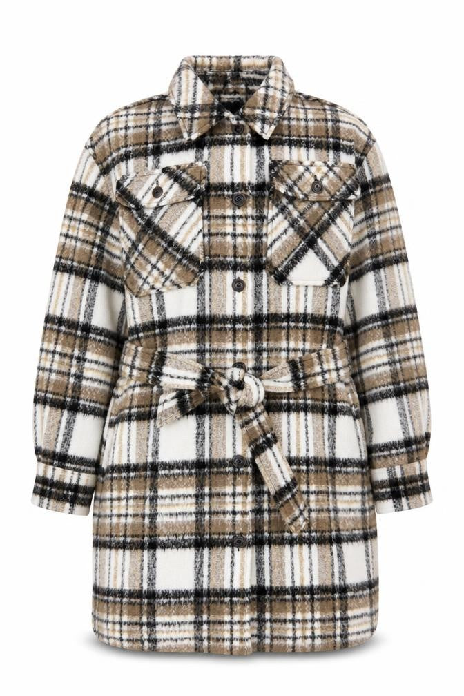 Nutmeg Women Beige Check Belted Mid-Length Coat Size 16
