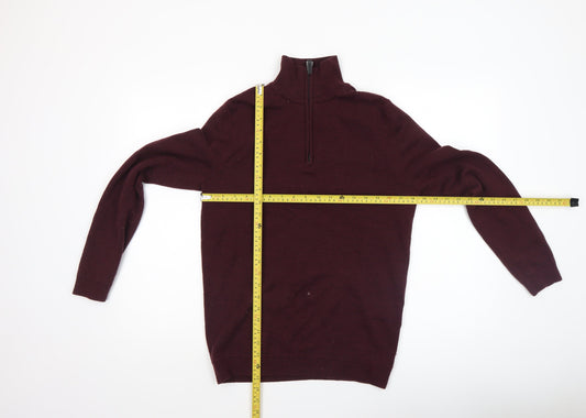 Superdry Men's Red Merino Wool 1/4 Zip Jumper Size L