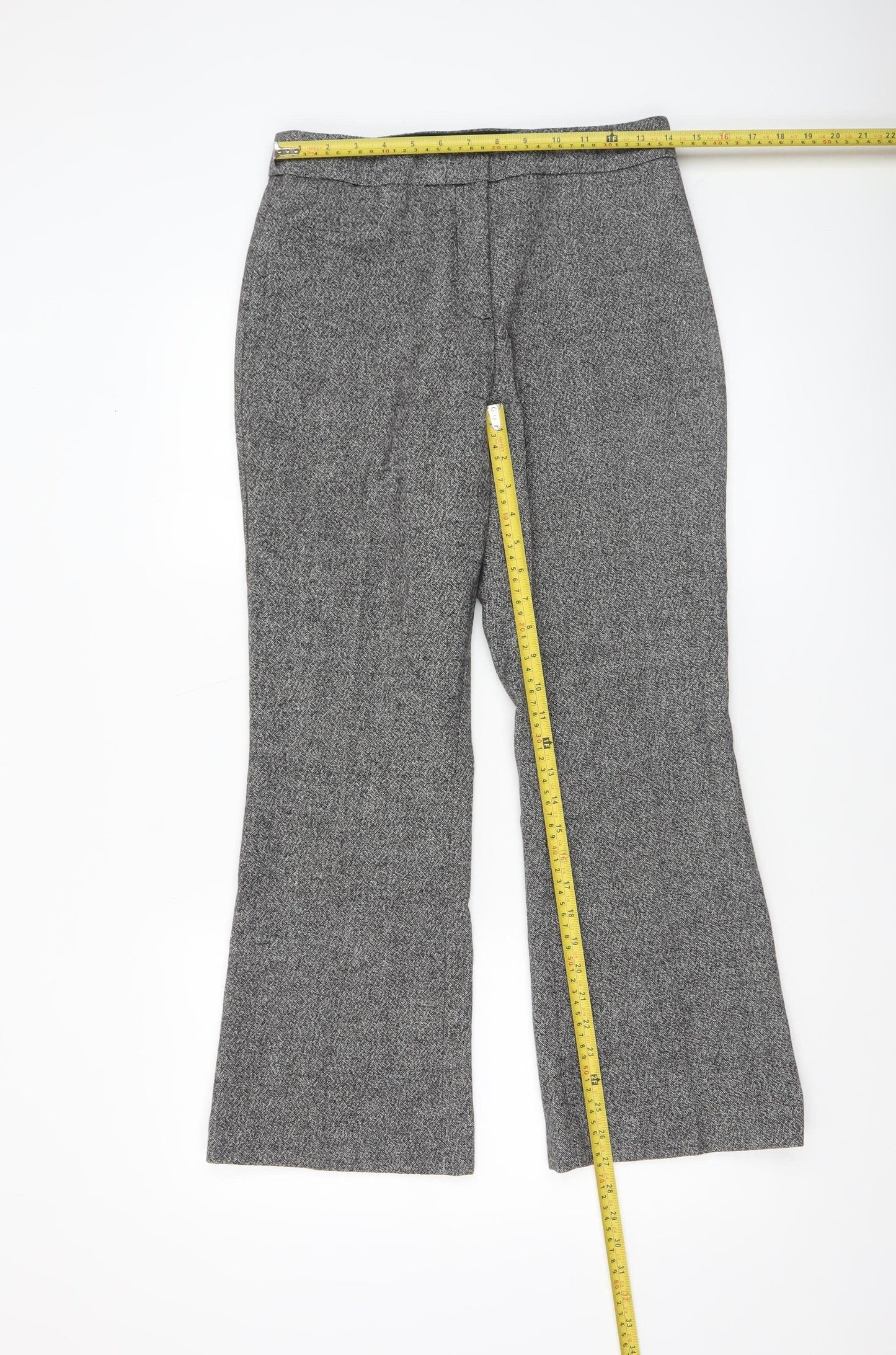 H&M Womens Grey Flared Wool Blend Tweed Trousers Size 8