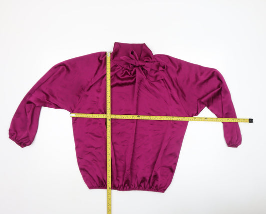Pala D’Oro Women’s Purple Satin High Neck Bow Blouse Size S