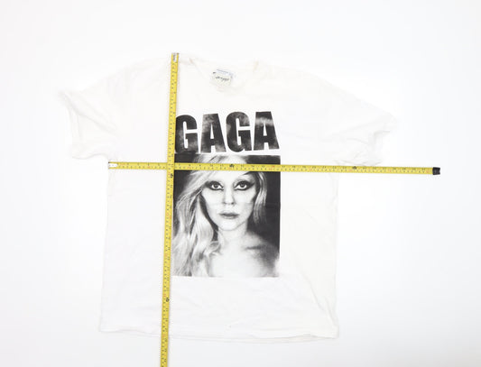 Stradivarius Women White Lady Gaga Graphic T-Shirt Size L 100% Cotton