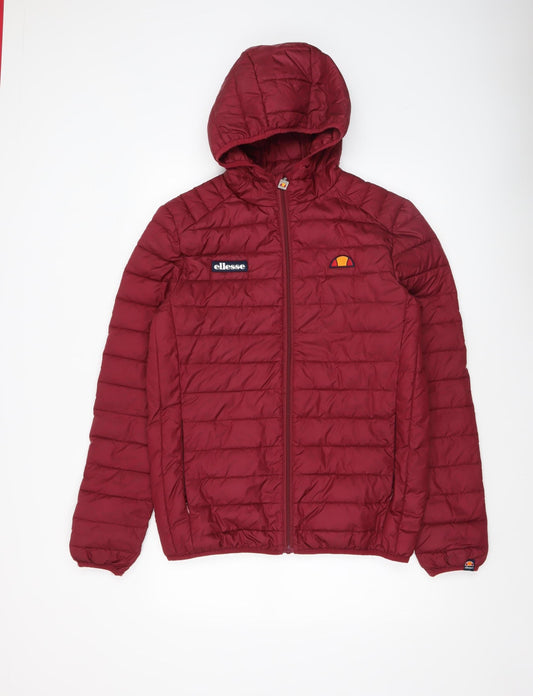 Ellesse Men's Red Puffer Jacket Hooded Lightweight Size S