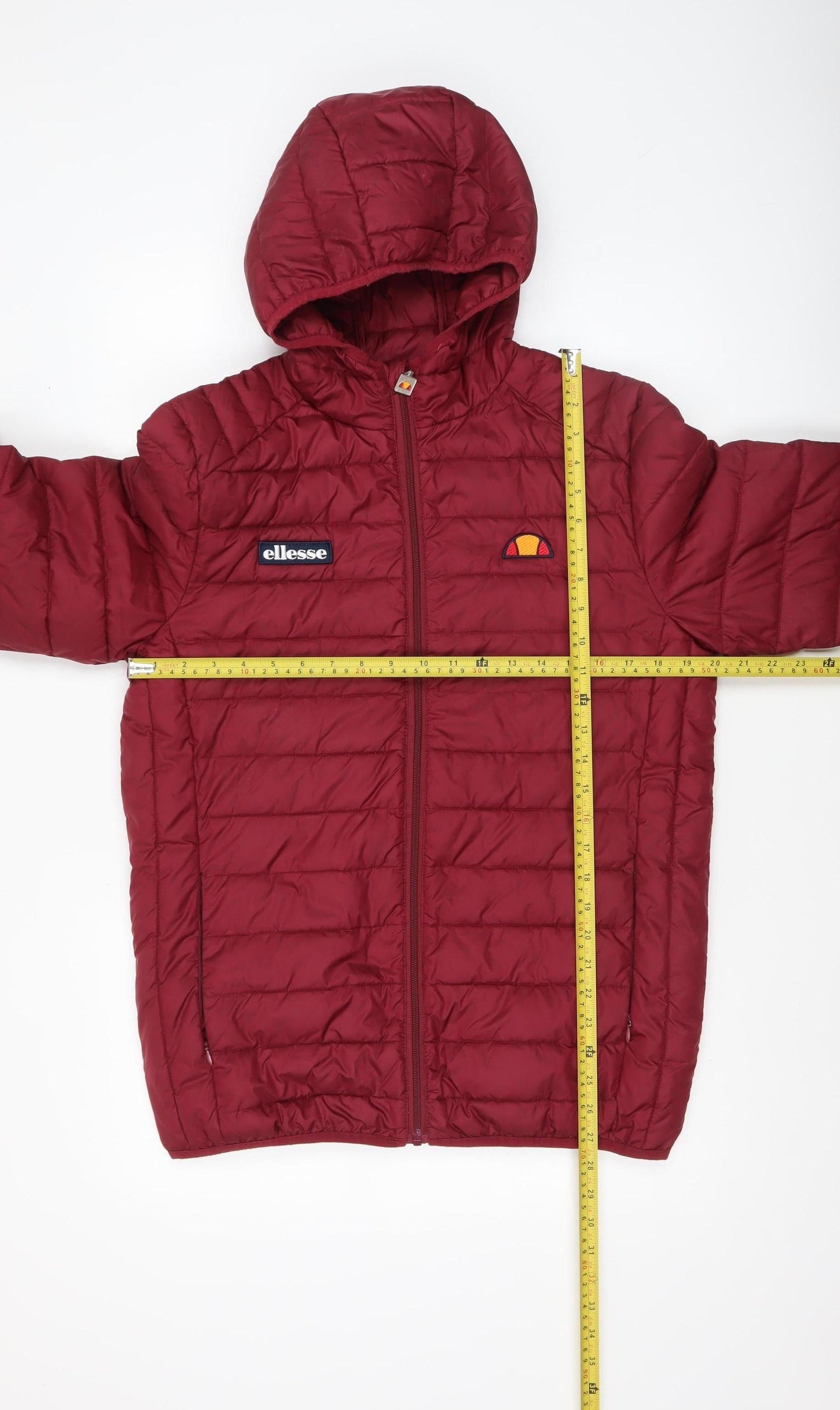 Ellesse Men's Red Puffer Jacket Hooded Lightweight Size S