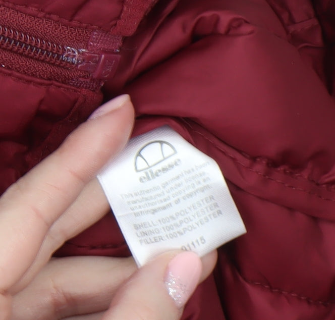 Ellesse Men's Red Puffer Jacket Hooded Lightweight Size S