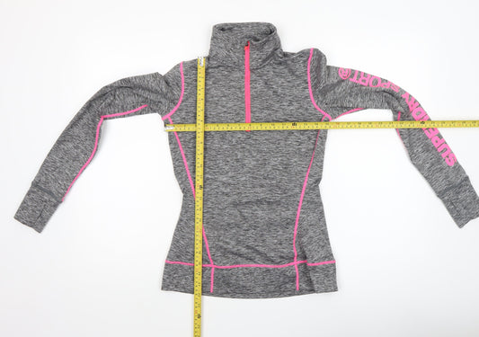 Superdry Women's Grey 1/4 Zip Long Sleeve Sports Top UK 8