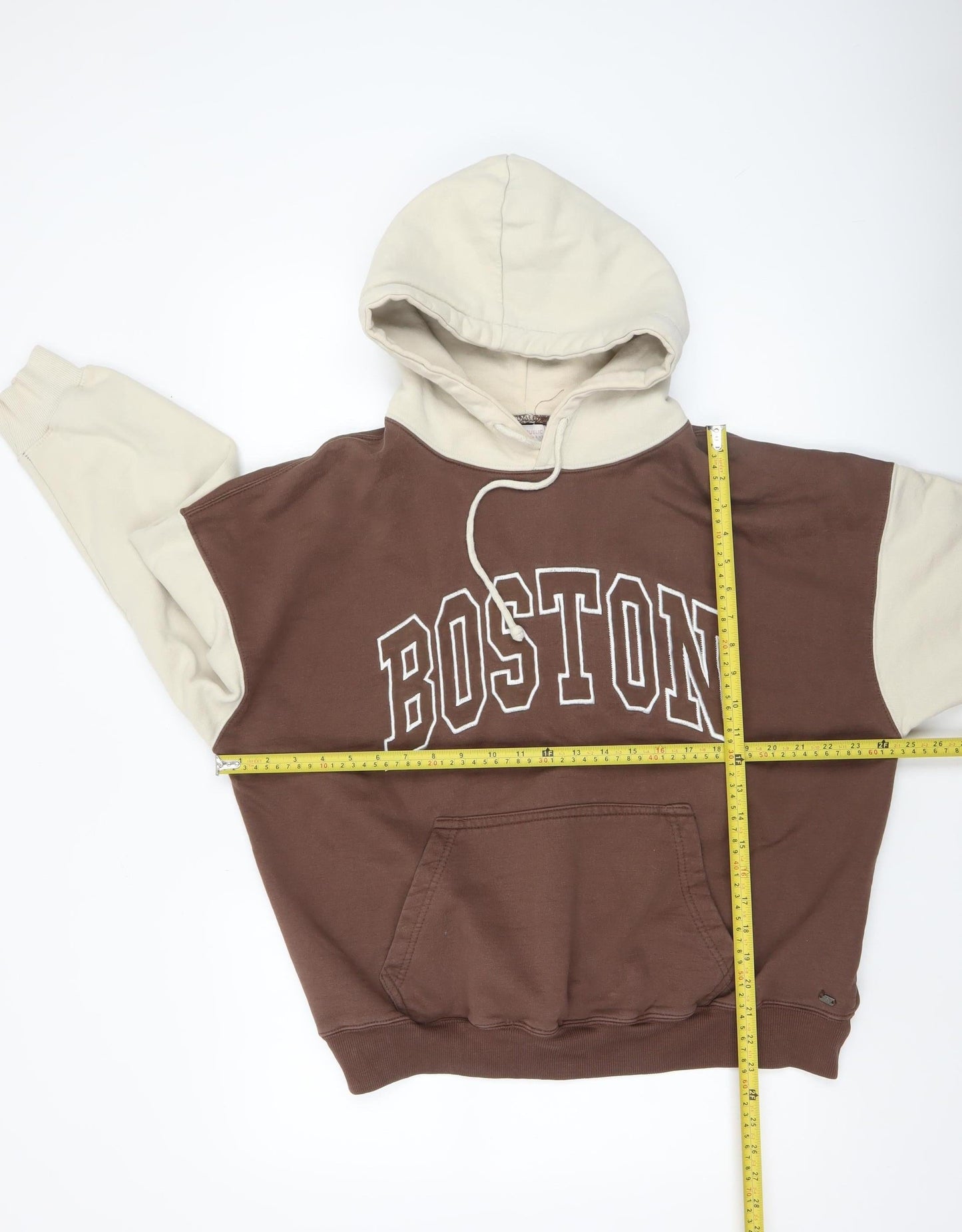 Pull&Bear Teens Brown Beige Boston Logo Pullover Hoodie Size S